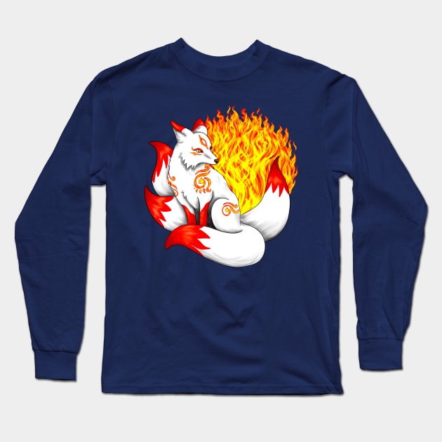 Red Kitsune Fox Long Sleeve T-Shirt by Lady Lilac